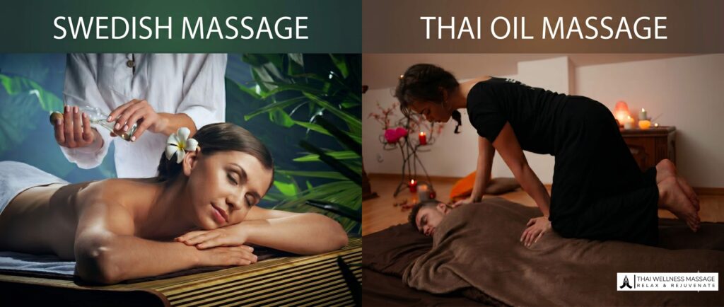 swedish vs thai oil image 01@2x two images of different massage therapy swiss and thail oil
